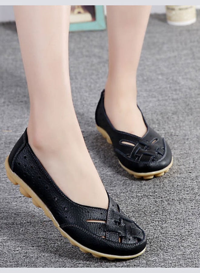 حذاء باليرينا بدون رباط بتصميم مضفر أسود