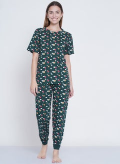 2-Piece Printed Nightwear Pyjama Set Dark Green