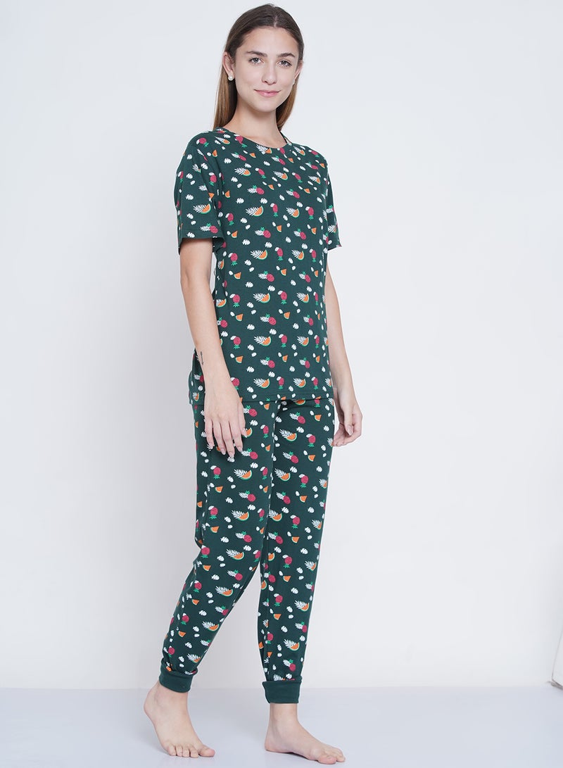 LAUREN Smith - 2-Piece Printed Nightwear Pyjama Set Dark Green - Image 1