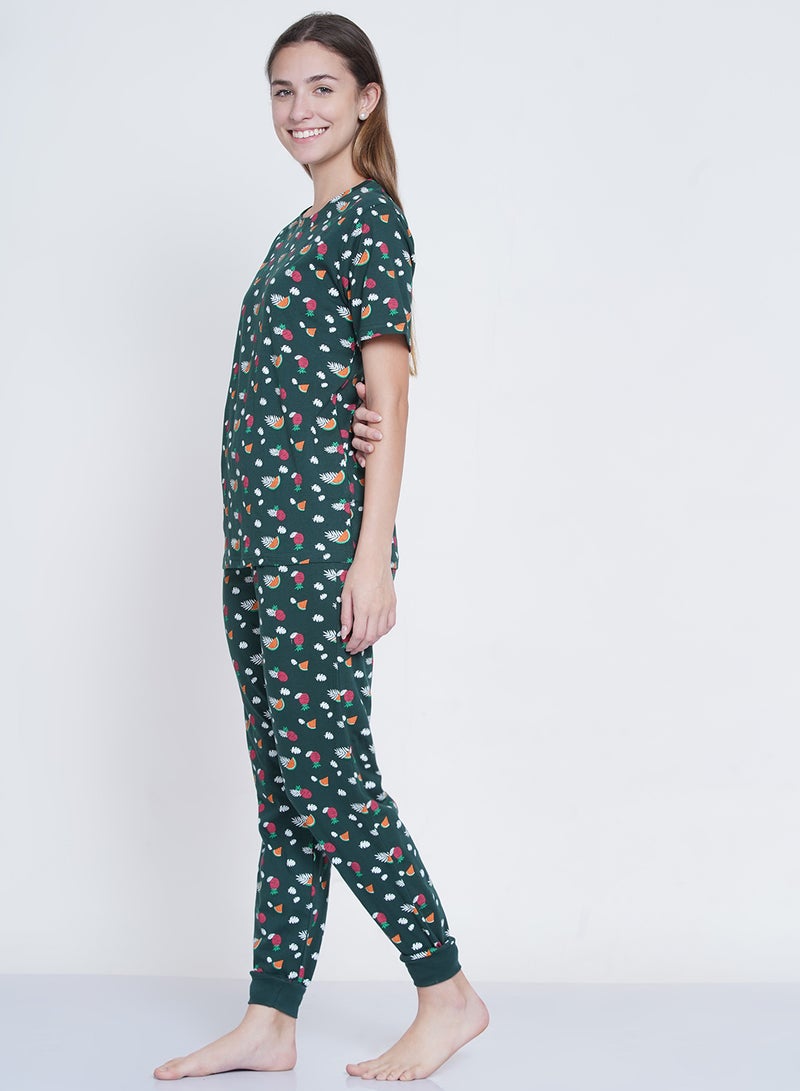 LAUREN Smith - 2-Piece Printed Nightwear Pyjama Set Dark Green - Image 1
