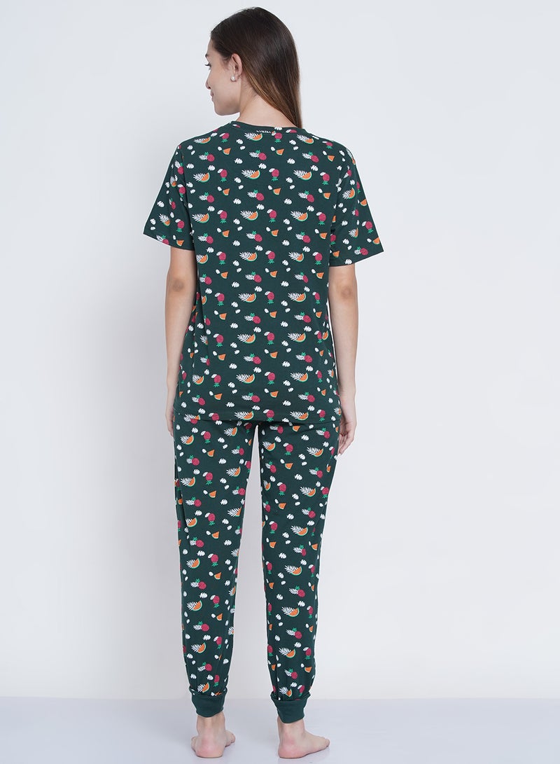 LAUREN Smith - 2-Piece Printed Nightwear Pyjama Set Dark Green - Image 1