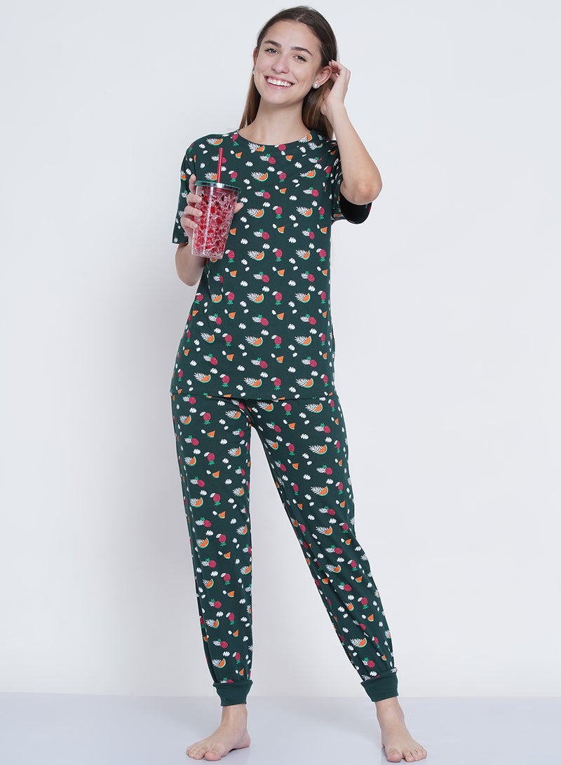 LAUREN Smith - 2-Piece Printed Nightwear Pyjama Set Dark Green - Image 1