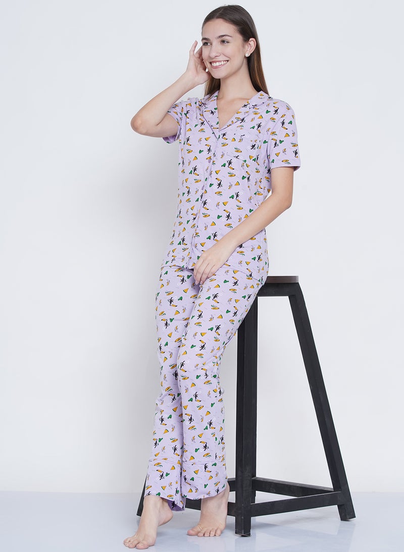 2-Piece Notched Neck Printed Pyjama Set Lilac - v1638354607/N51206968V_6