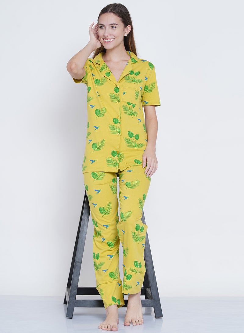لورين سميث طقم بيجاما بياقة مزين بطبعة زهور ومكون من قطعتين أصفر / أخضر / أزرق - Image 5