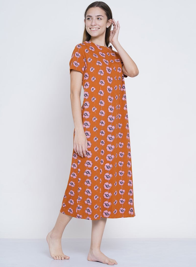 LAUREN Smith Casual Printed Night Gown Brown/Pink  - Image 2