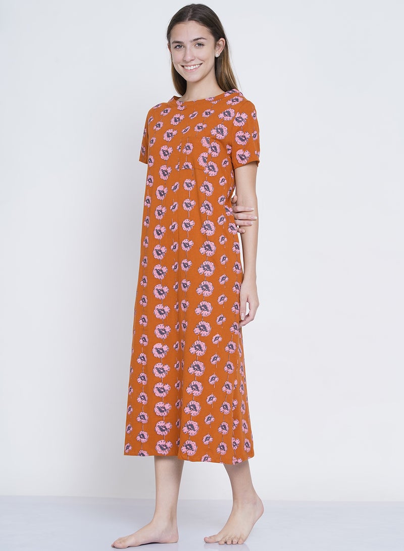 LAUREN Smith Casual Printed Night Gown Brown/Pink  - Image 3
