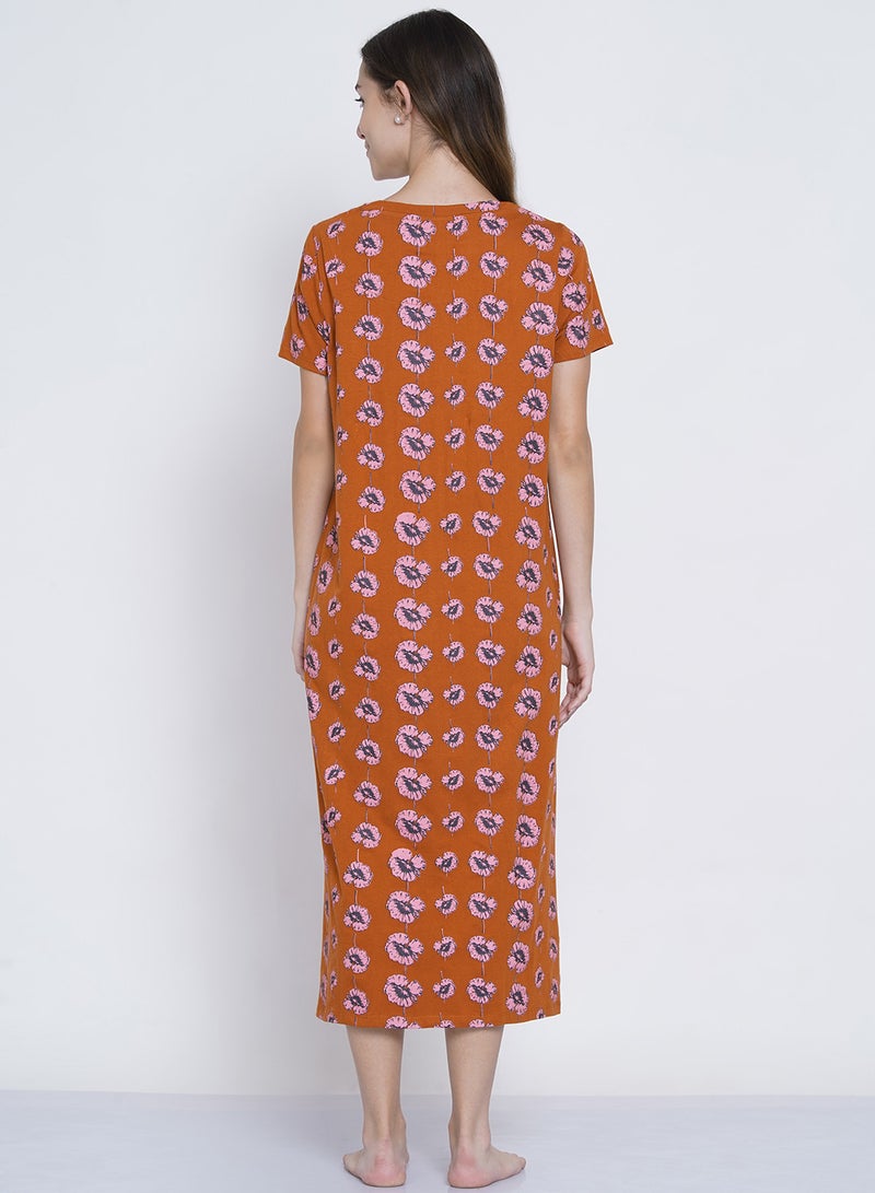LAUREN Smith Casual Printed Night Gown Brown/Pink  - Image 4