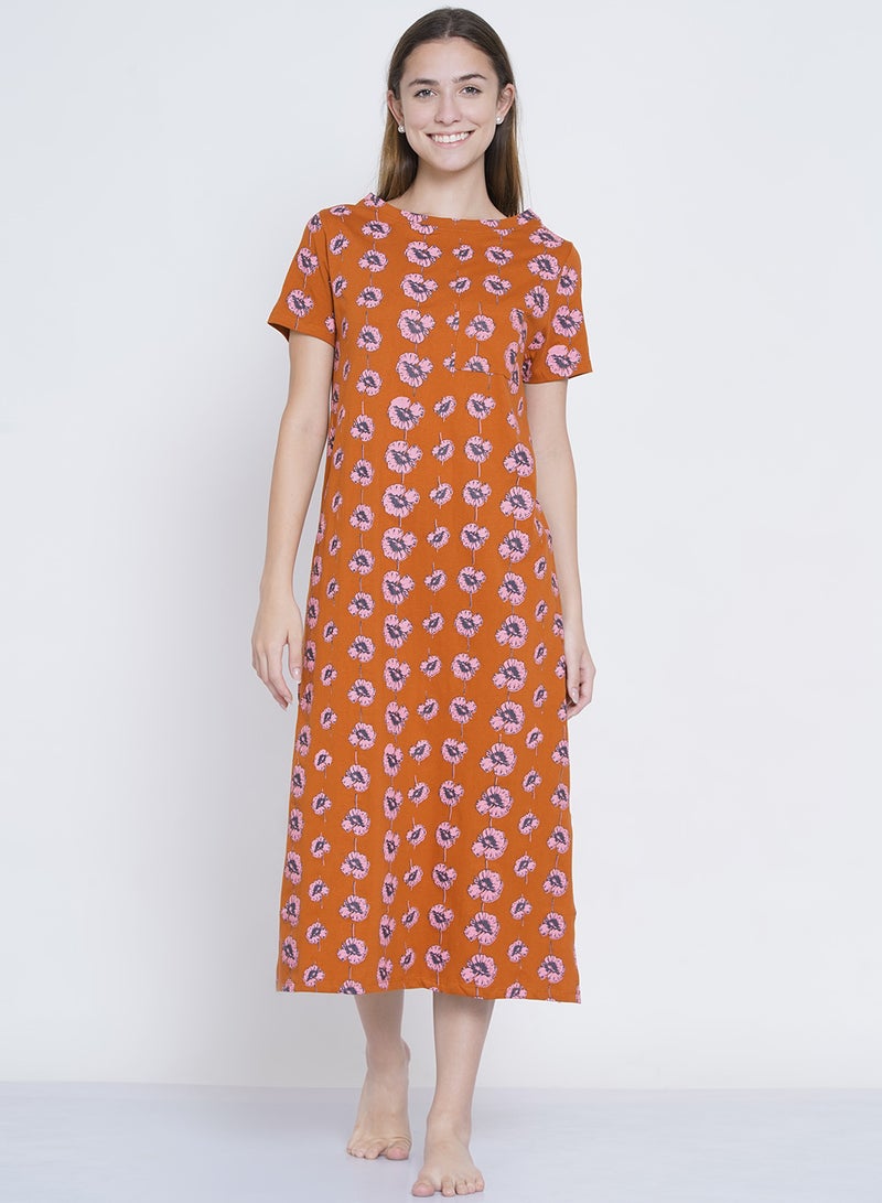 LAUREN Smith Casual Printed Night Gown Brown/Pink  - Image 1
