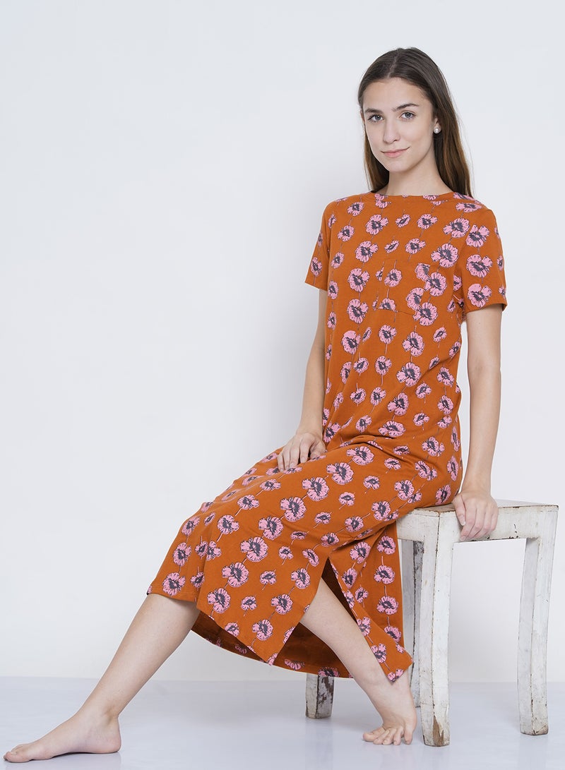 LAUREN Smith Casual Printed Night Gown Brown/Pink  - Image 5