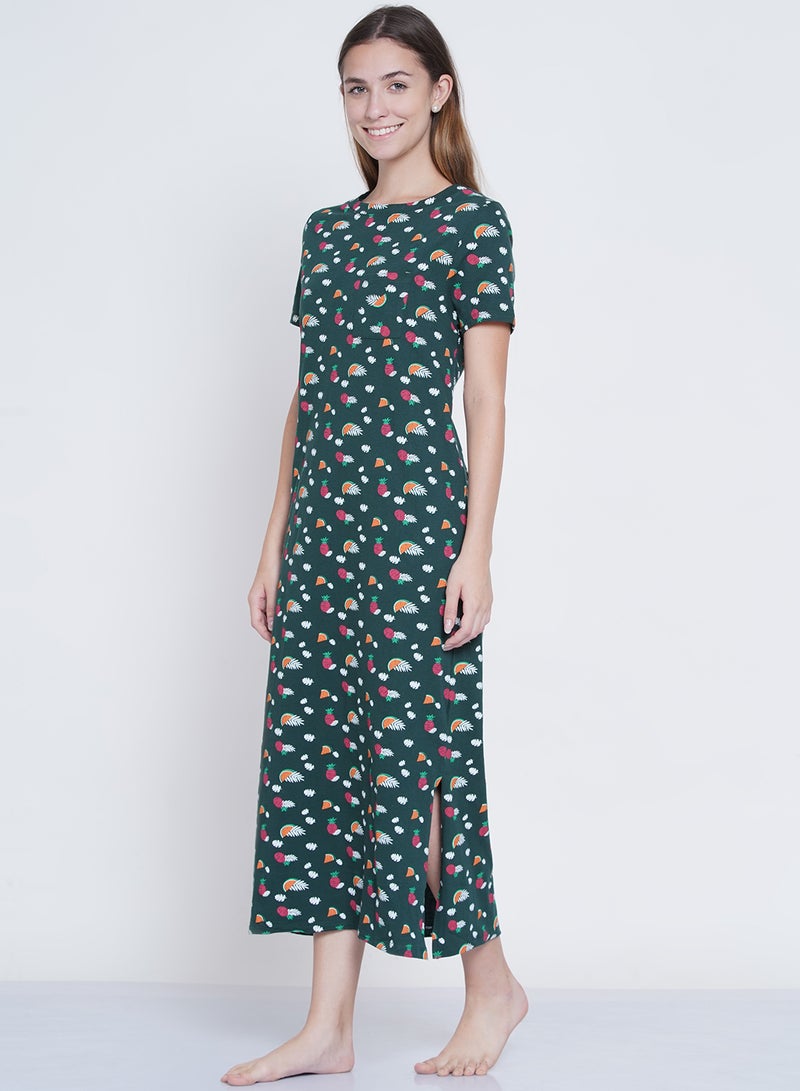 LAUREN Smith Casual Printed Night Gown Dark Green  - Image 3