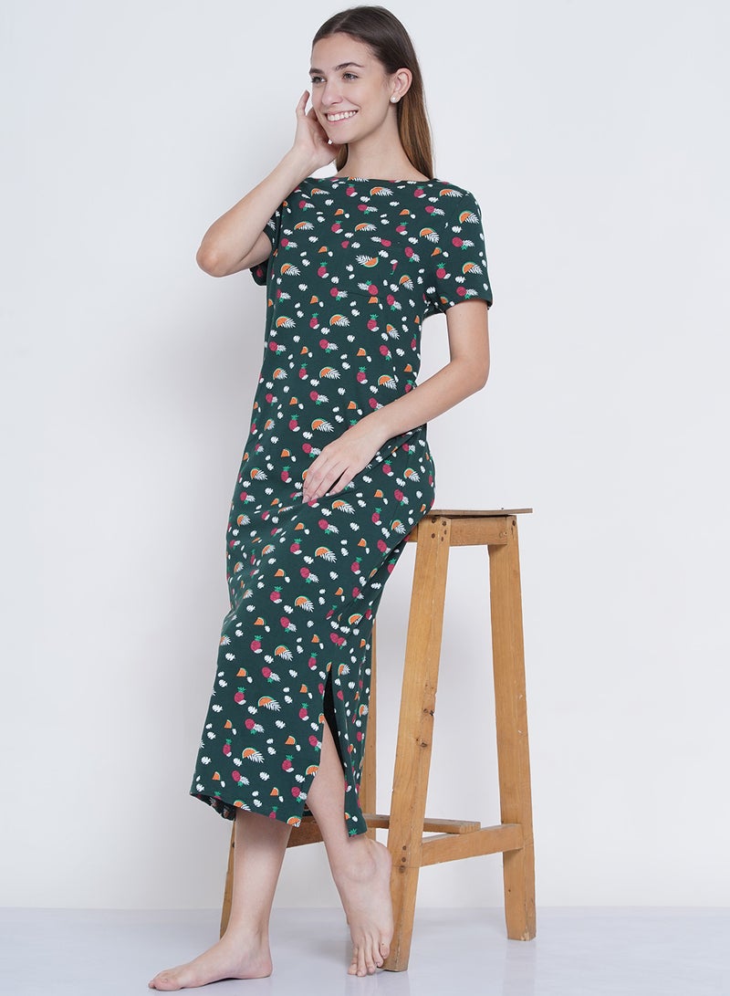 LAUREN Smith Casual Printed Night Gown Dark Green  - Image 5