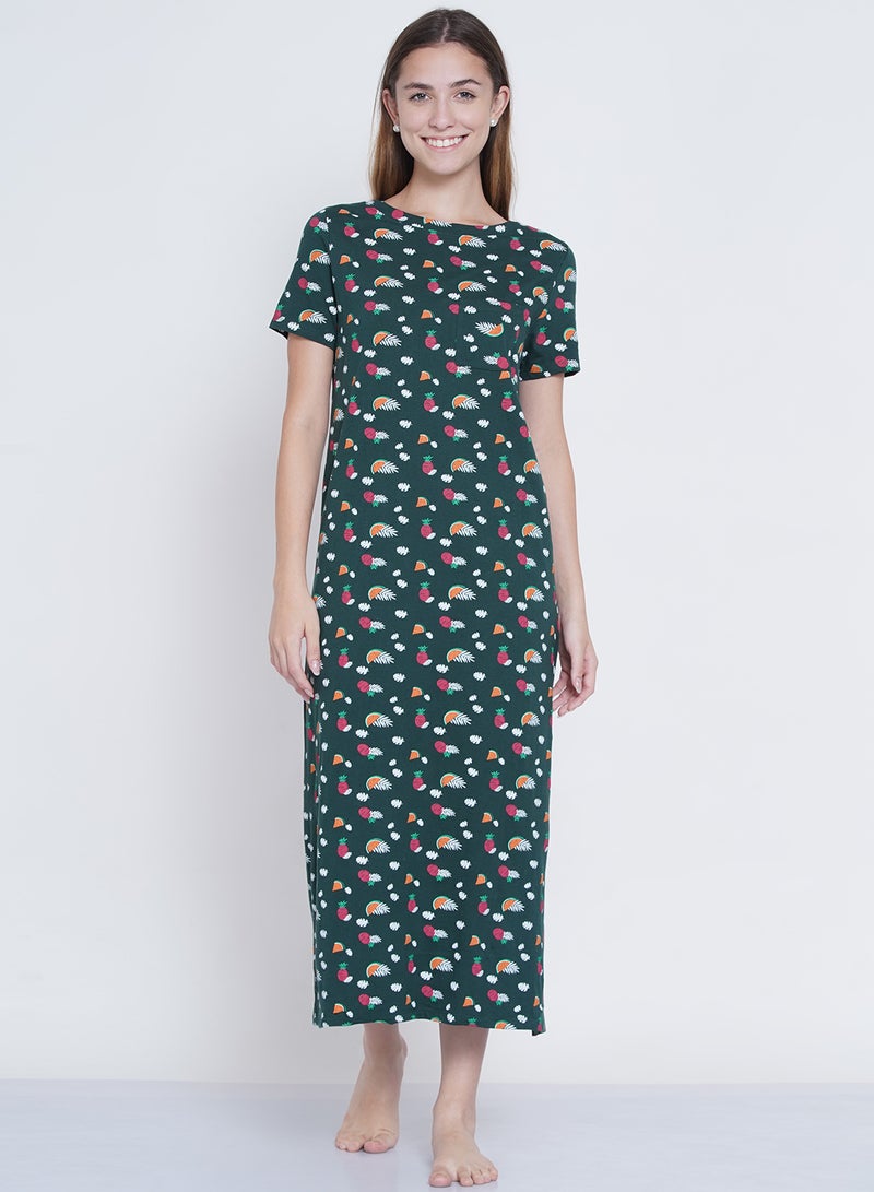 LAUREN Smith Casual Printed Night Gown Dark Green  - Image 1