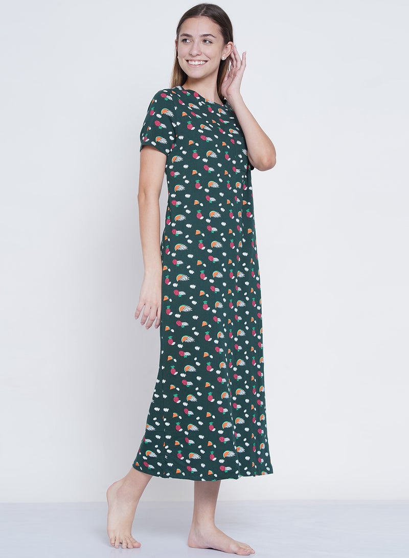 LAUREN Smith Casual Printed Night Gown Dark Green  - Image 2