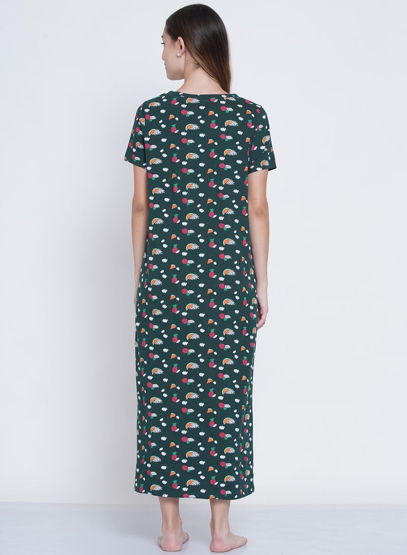 LAUREN Smith Casual Printed Night Gown Dark Green  - Image 4