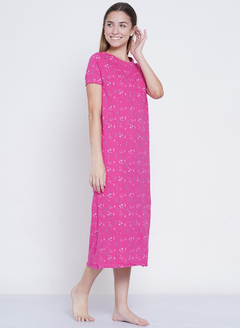 LAUREN Smith Casual Printed Night Gown Dark Pink  - Image 2