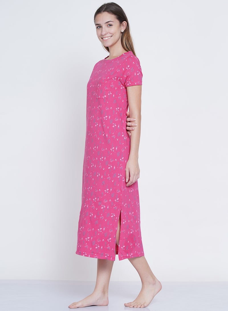 LAUREN Smith Casual Printed Night Gown Dark Pink  - Image 3