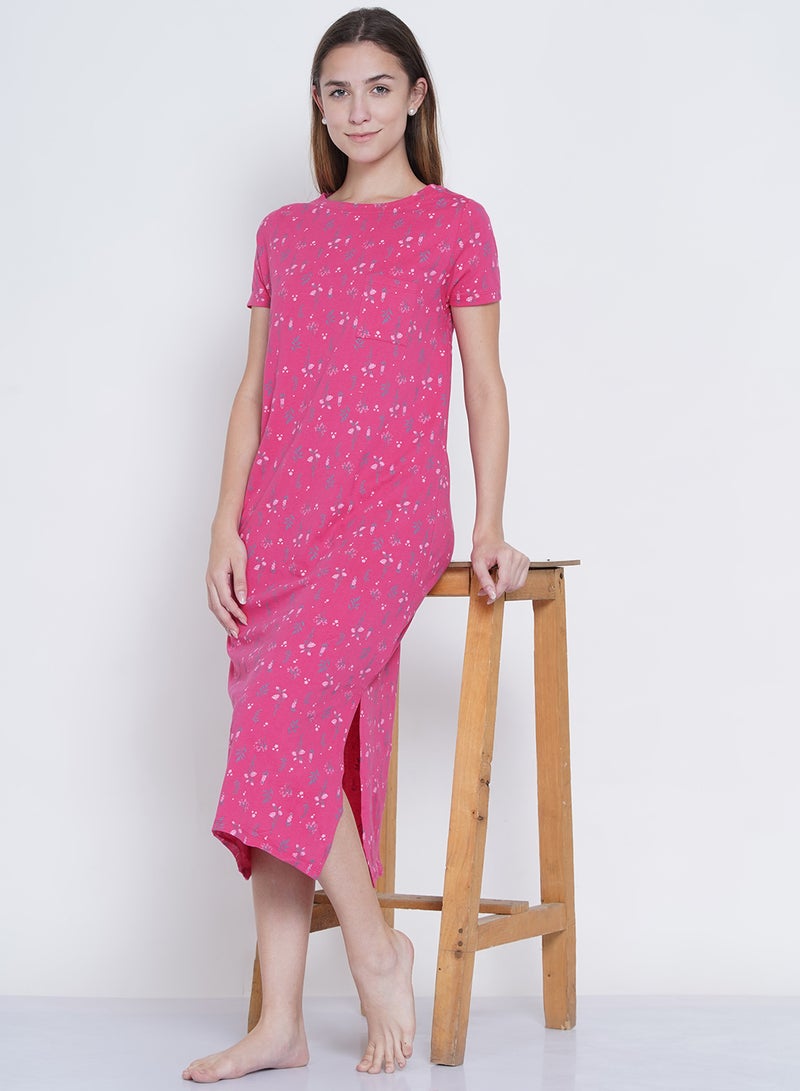 LAUREN Smith Casual Printed Night Gown Dark Pink  - Image 5