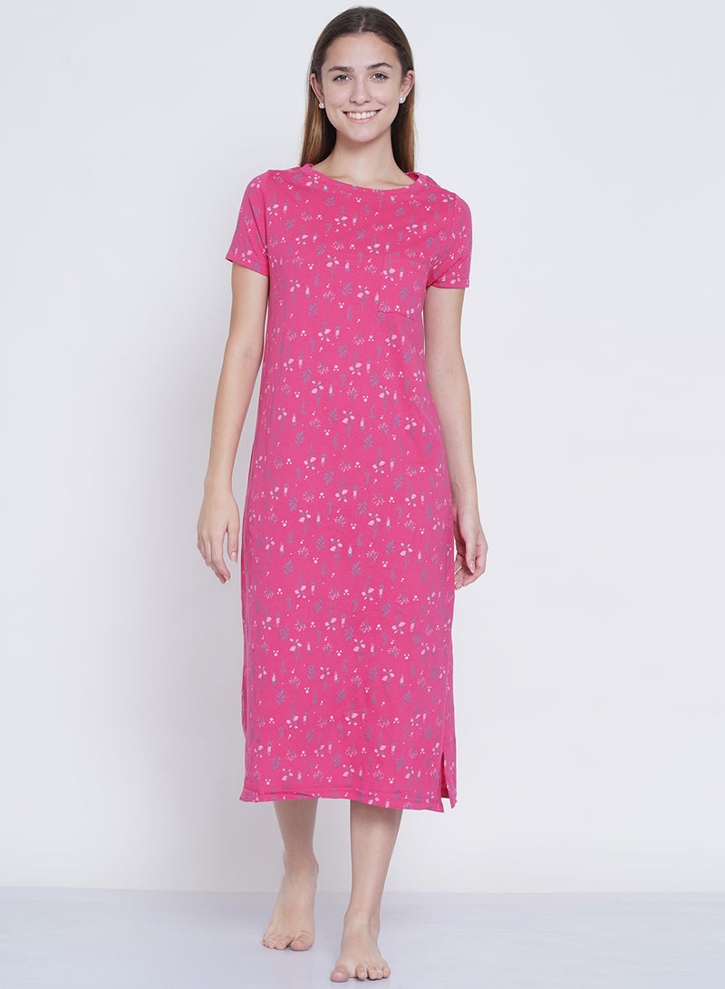 LAUREN Smith Casual Printed Night Gown Dark Pink  - Image 1