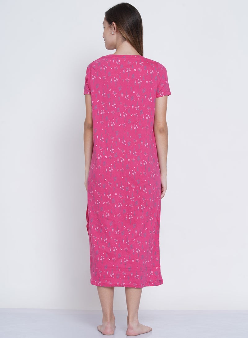 LAUREN Smith Casual Printed Night Gown Dark Pink  - Image 4