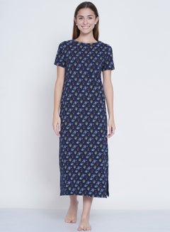 Casual Printed Night Gown Royal Blue