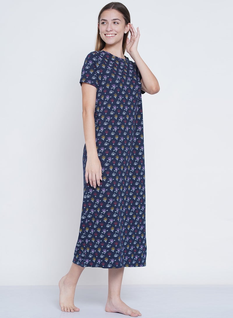 LAUREN Smith - Casual Printed Night Gown Royal Blue - Image 1