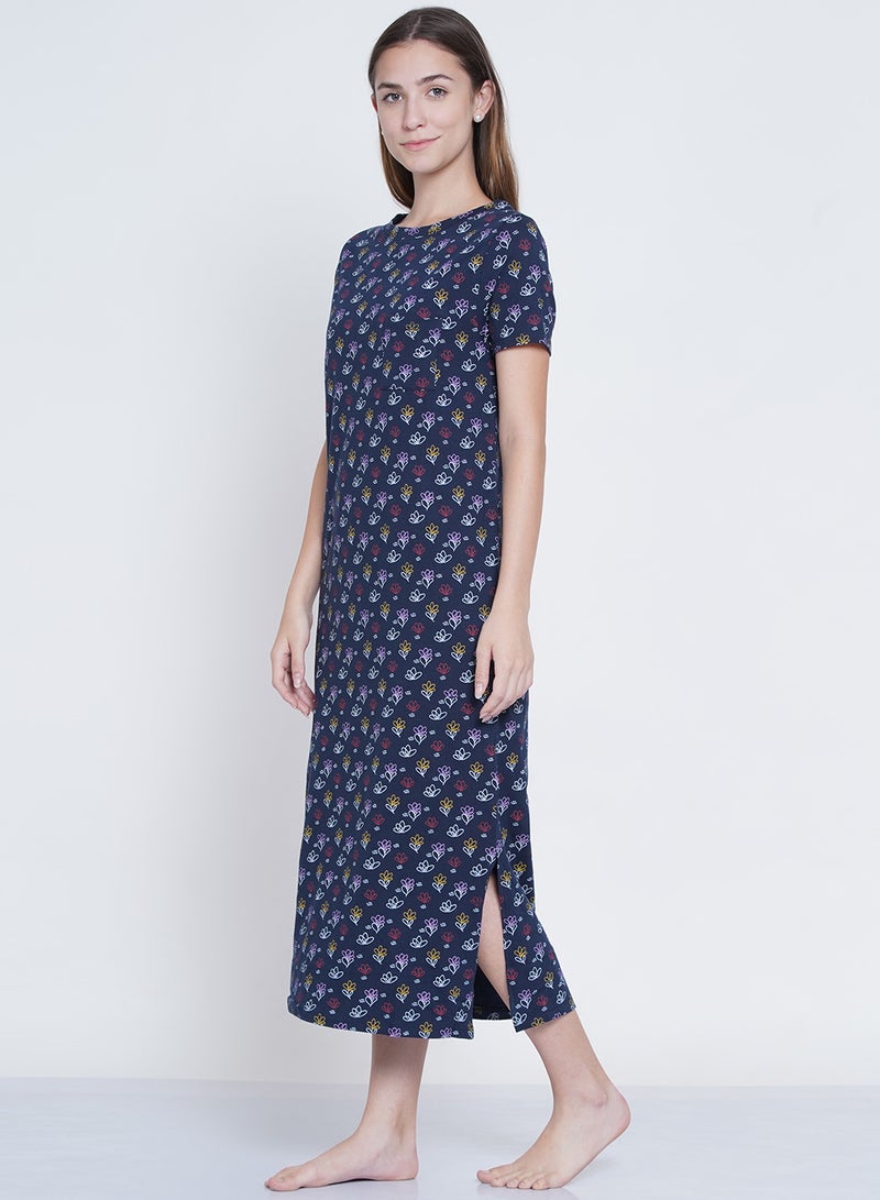LAUREN Smith - Casual Printed Night Gown Royal Blue - Image 1