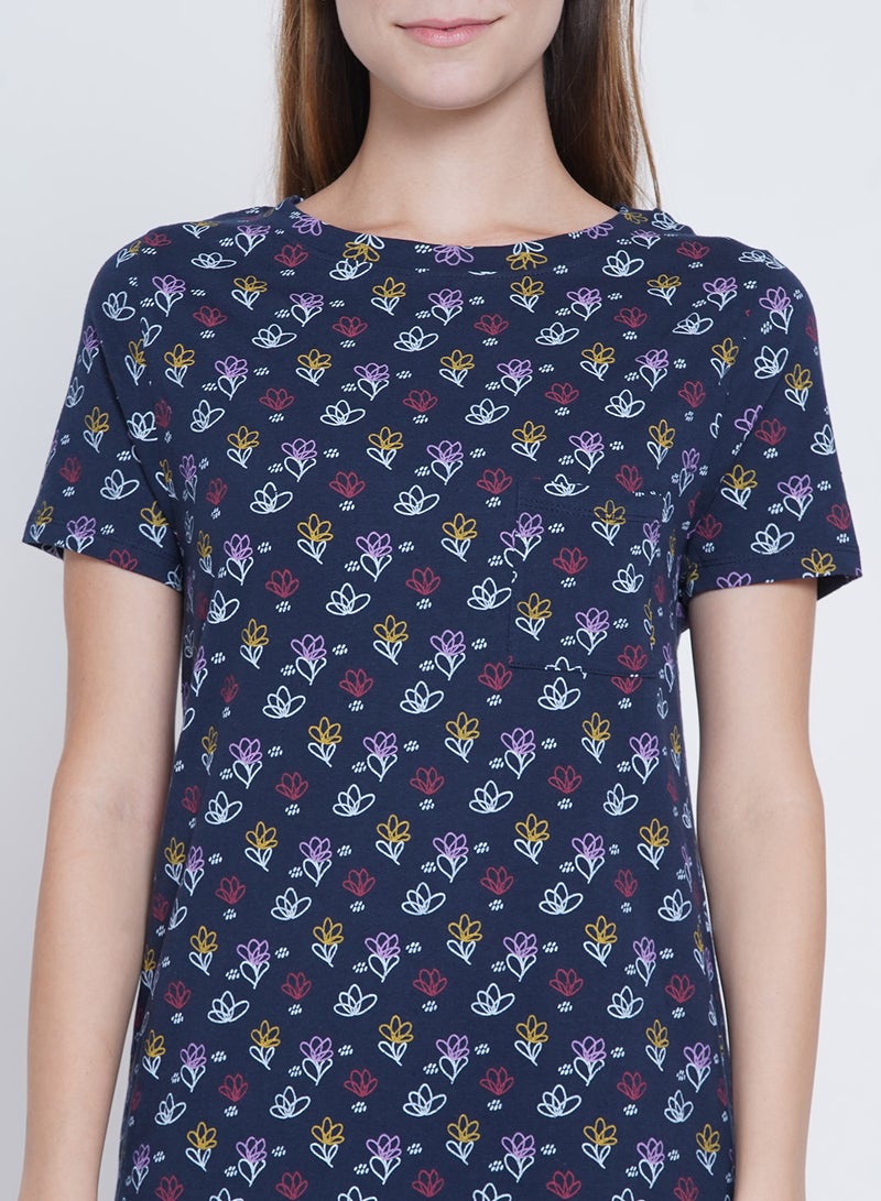 LAUREN Smith - Casual Printed Night Gown Royal Blue - Image 1