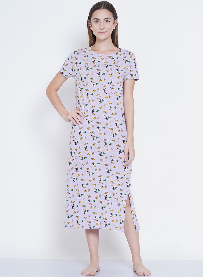 LAUREN Smith Casual Printed Night Gown Lilac Purple  - Image 1