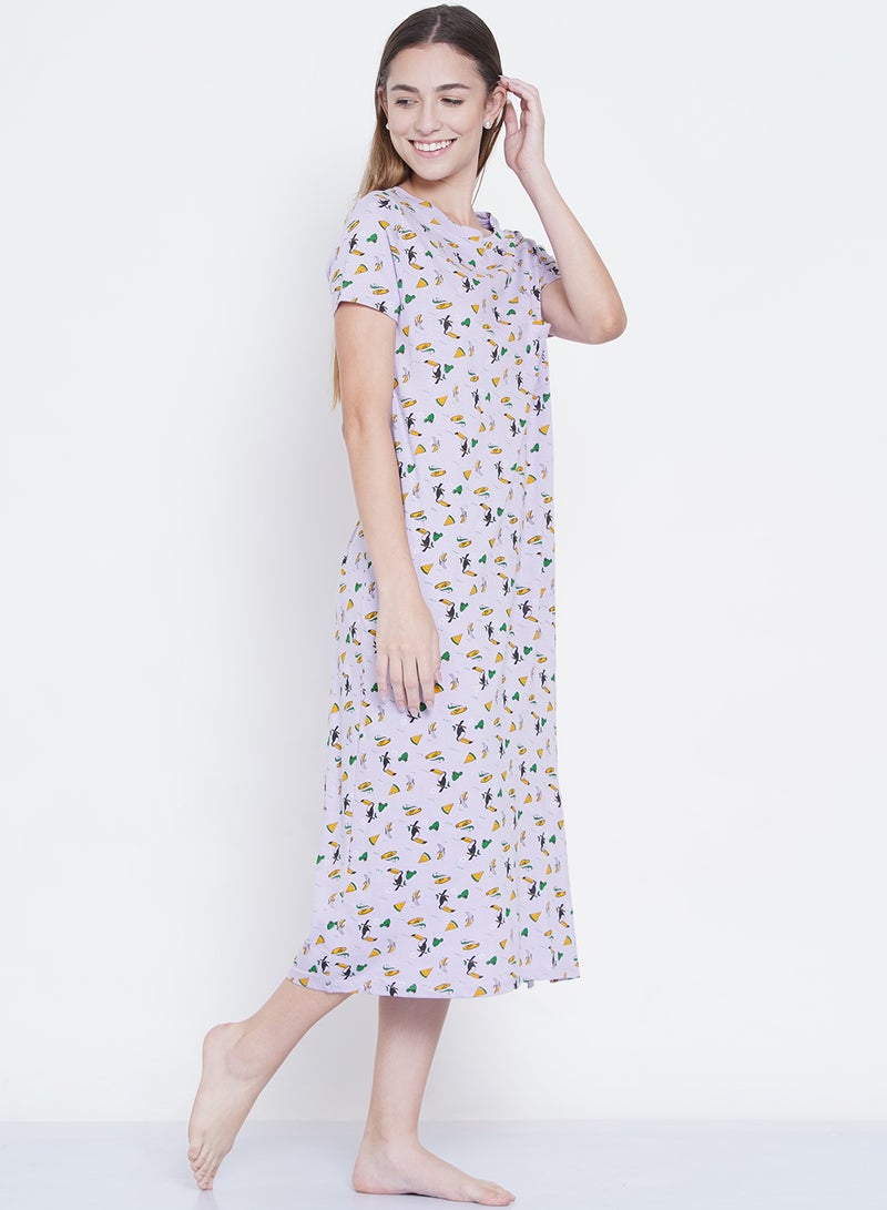 LAUREN Smith Casual Printed Night Gown Lilac Purple  - Image 2