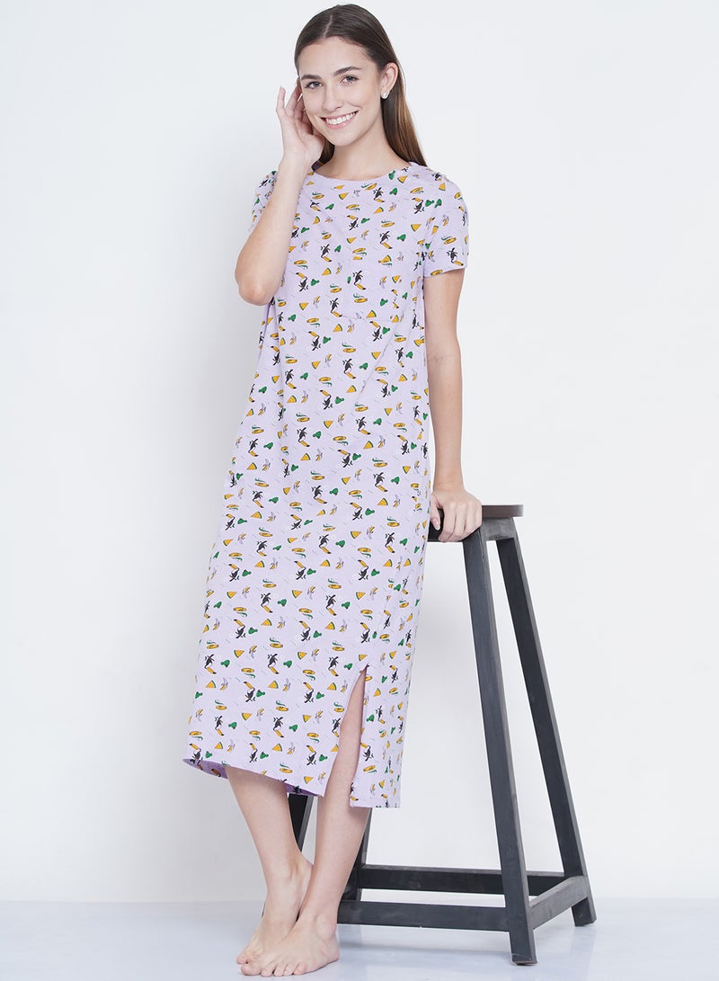 LAUREN Smith Casual Printed Night Gown Lilac Purple  - Image 5