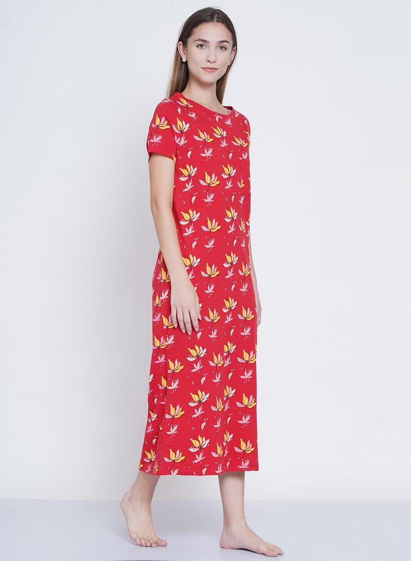 LAUREN Smith Casual Printed Night Gown Red/Yellow/Beige  - Image 2
