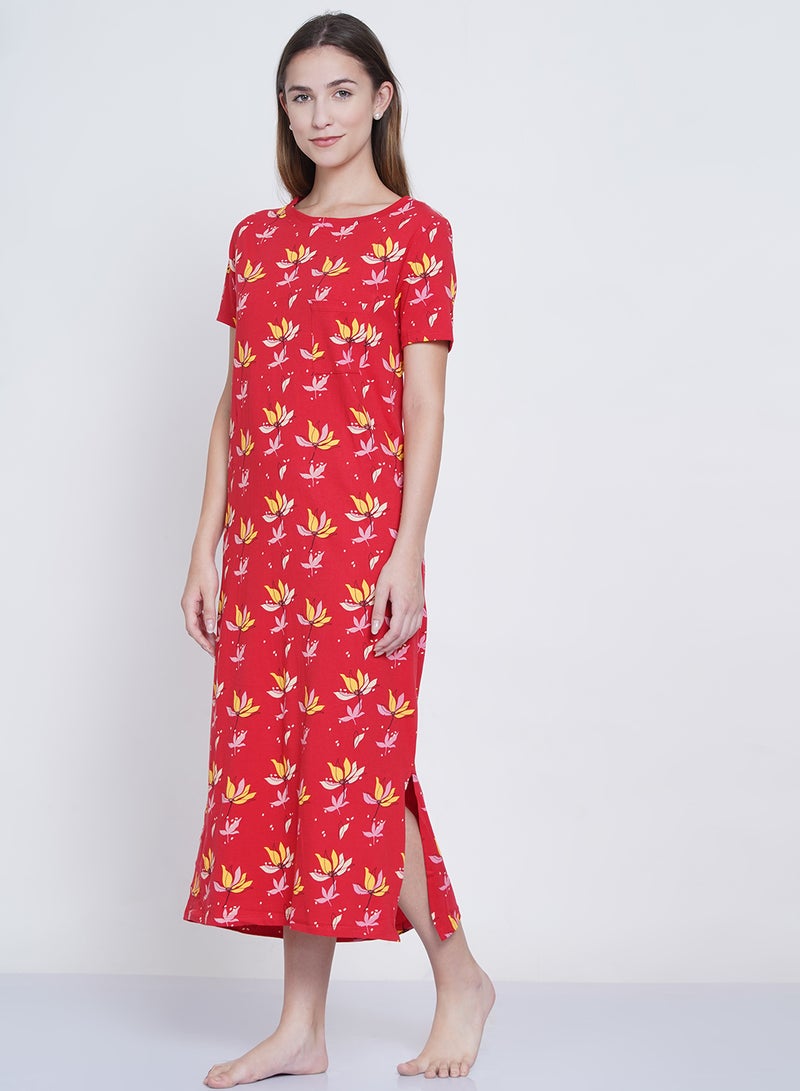 LAUREN Smith Casual Printed Night Gown Red/Yellow/Beige  - Image 3