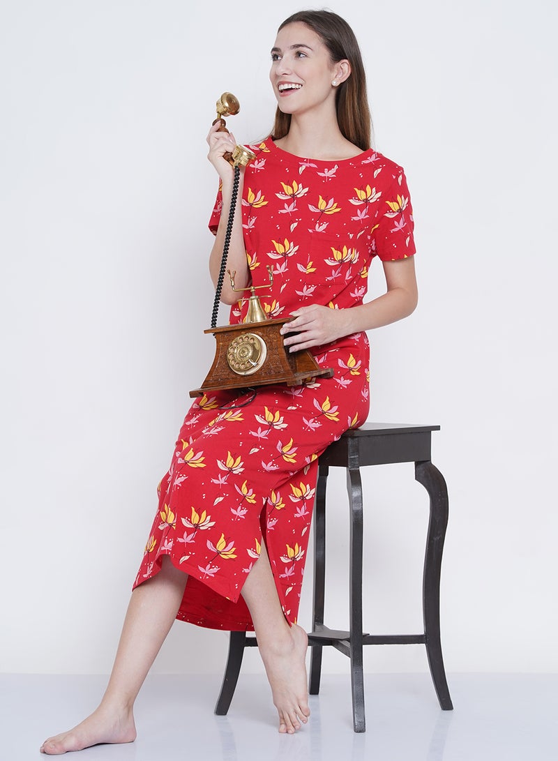 LAUREN Smith Casual Printed Night Gown Red/Yellow/Beige  - Image 5