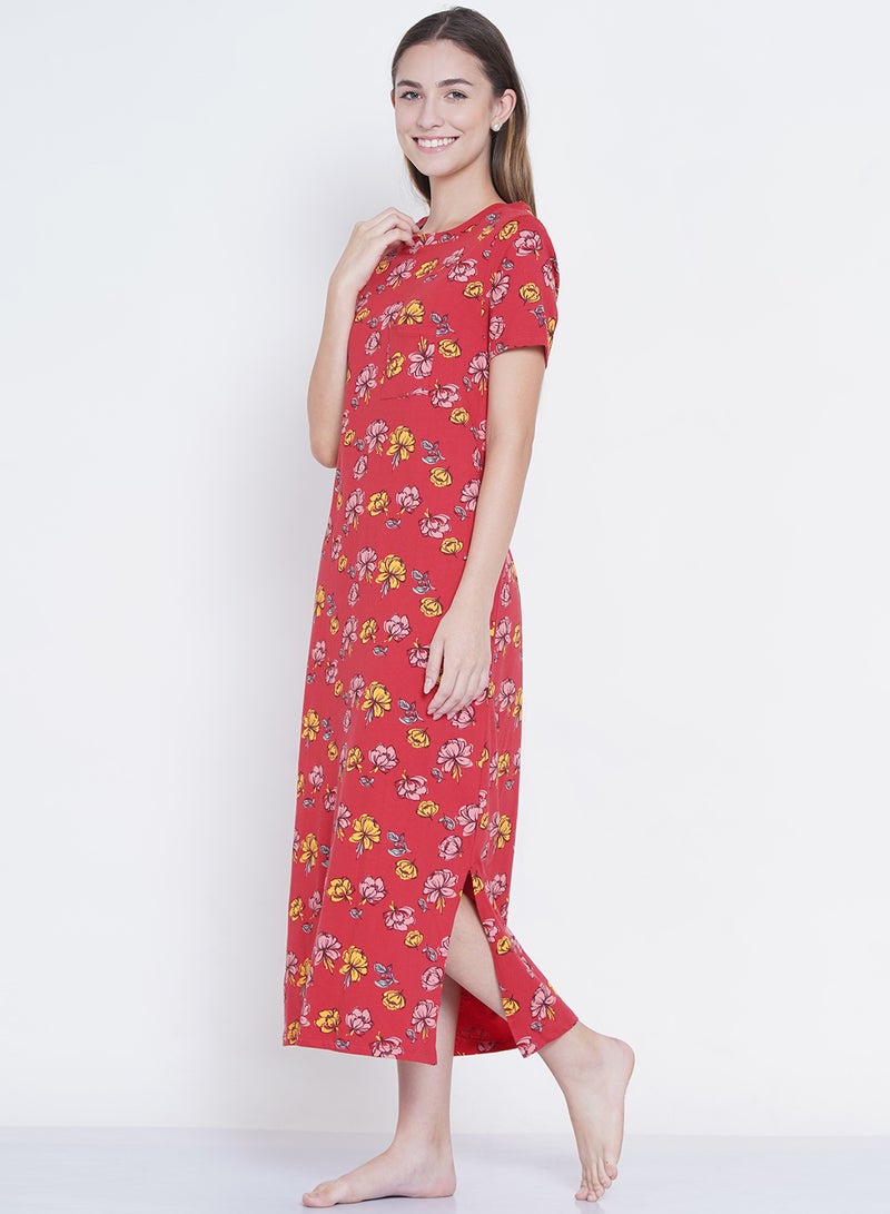 LAUREN Smith Casual Printed Night Gown Red/Yellow/Pink  - Image 3