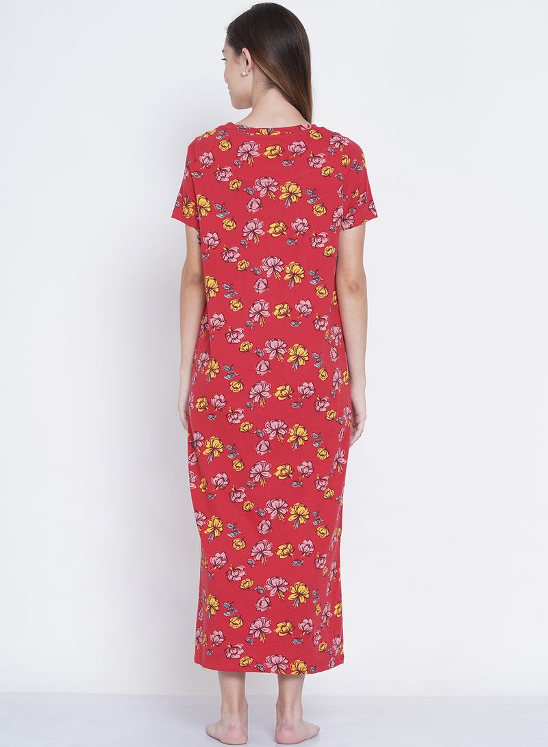 LAUREN Smith Casual Printed Night Gown Red/Yellow/Pink  - Image 4