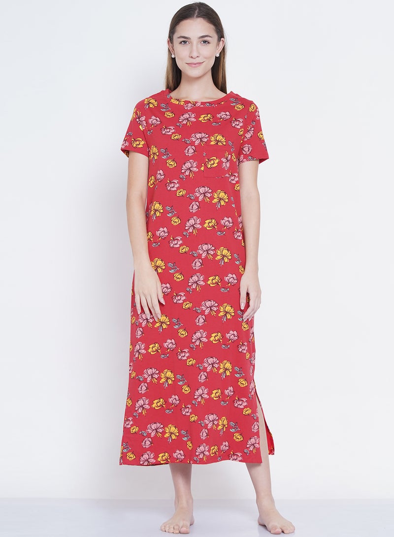 LAUREN Smith Casual Printed Night Gown Red/Yellow/Pink  - Image 1