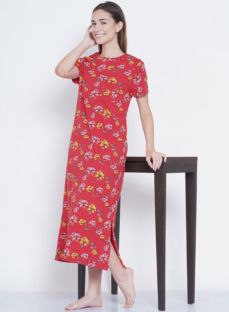 LAUREN Smith Casual Printed Night Gown Red/Yellow/Pink  - Image 5