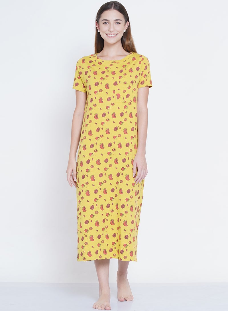 LAUREN Smith Casual Printed Night Gown Yellow/Red  - Image 1