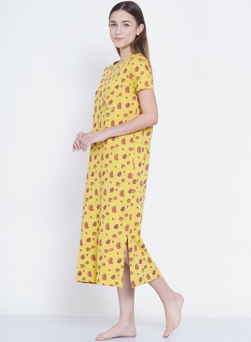 LAUREN Smith Casual Printed Night Gown Yellow/Red  - Image 3
