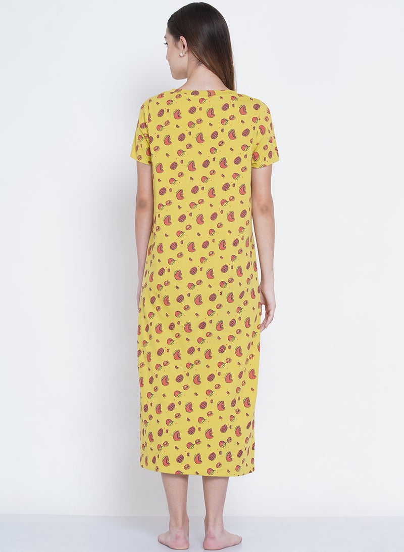 LAUREN Smith Casual Printed Night Gown Yellow/Red  - Image 4