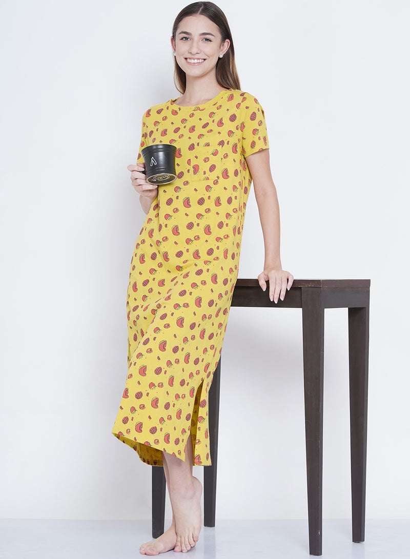 LAUREN Smith Casual Printed Night Gown Yellow/Red  - Image 5