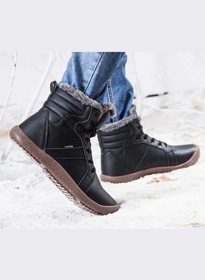 Beauenty Fur Detail Lace-Up Ankle Boots Black  - Image 3
