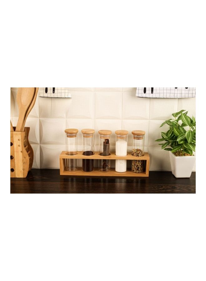 5-Piece Spice Jars With Holder Beige 100ml 