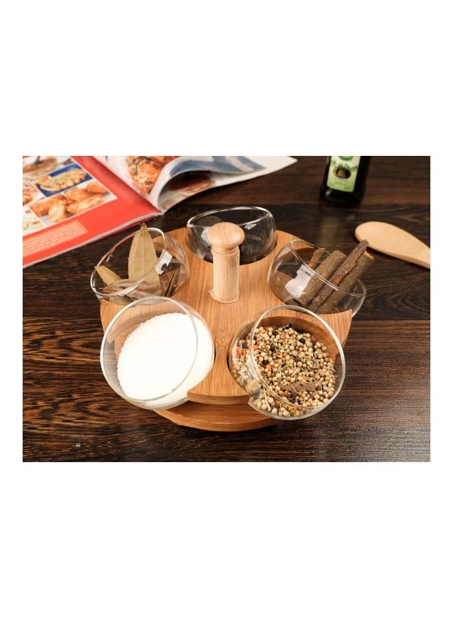 5-Piece Spice Jars In Wooden Holder Beige 100ml 