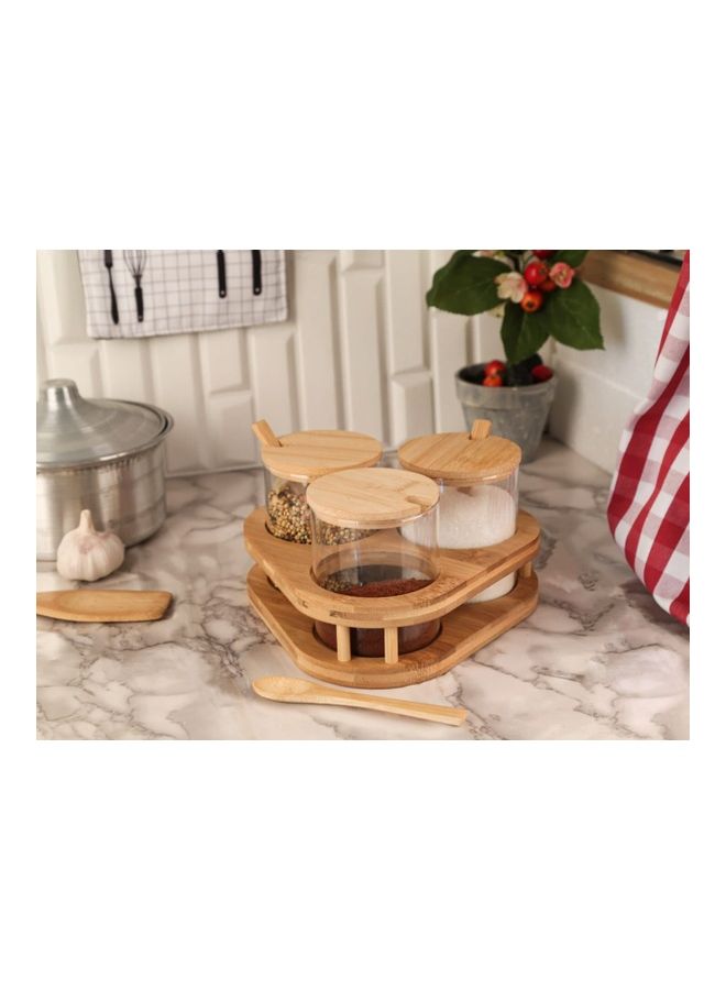 3-Piece Spice Jars In Wooden Holder Beige 100ml 