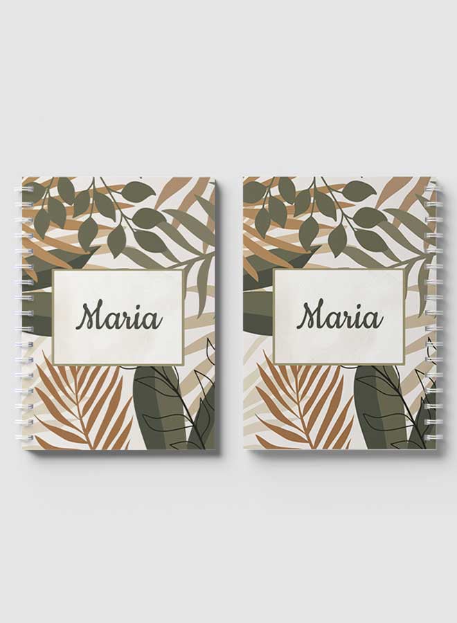 LOWHA - English Name Maria Design Spiral Notebook With 60 Sheets For School Or Business Note Taking Brown/Grey/Black - Image 1