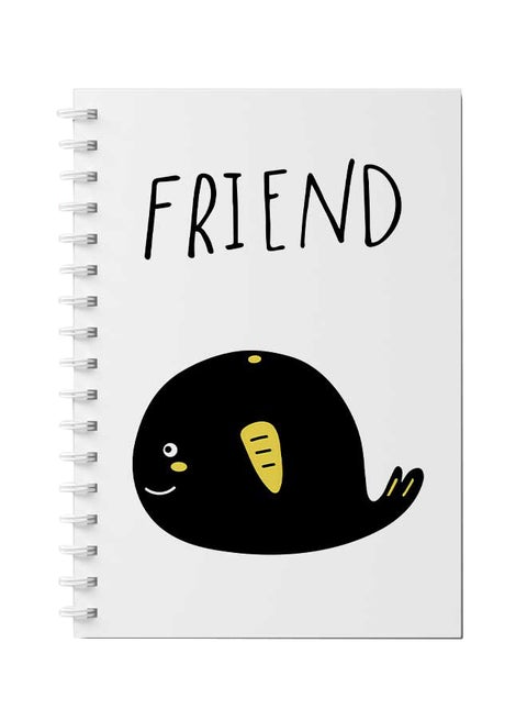 Friend Text and Whale Art Design Spiral Notebook With 60 Sheets For School Or Business Note Taking Multicolour