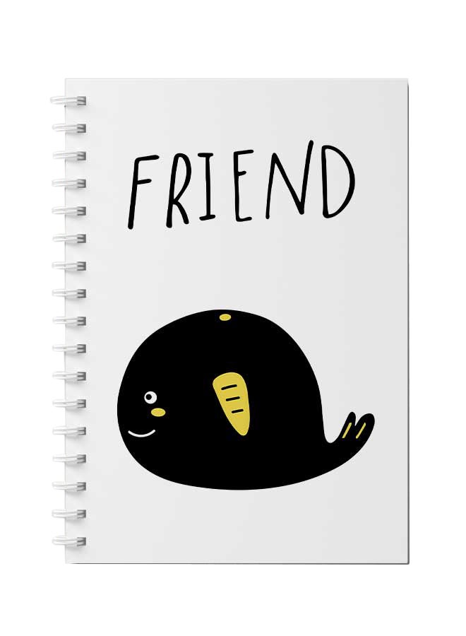 Friend Text and Whale Art Design Spiral Notebook With 60 Sheets For School Or Business Note Taking Multicolour