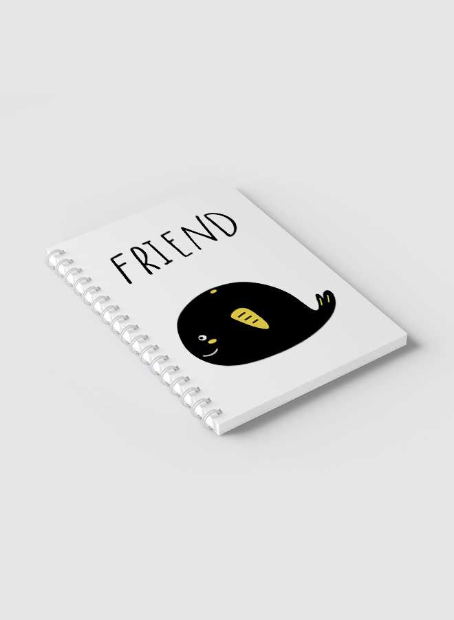 Friend Text and Whale Art Design Spiral Notebook With 60 Sheets For School Or Business Note Taking Multicolour