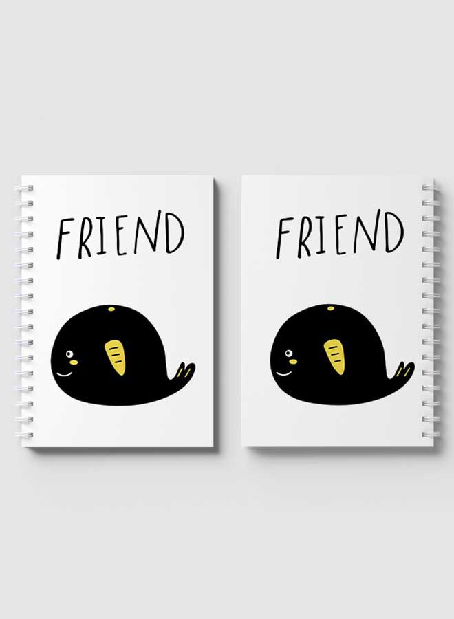 Friend Text and Whale Art Design Spiral Notebook With 60 Sheets For School Or Business Note Taking Multicolour